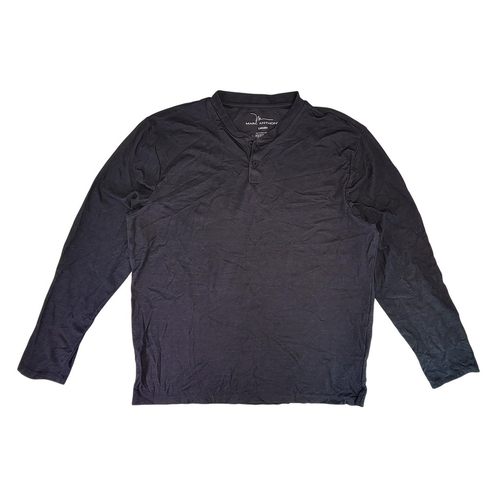 Marc Anthony Mens Luxury Long Sleeve Henley Shirt Dark Gray Size XL